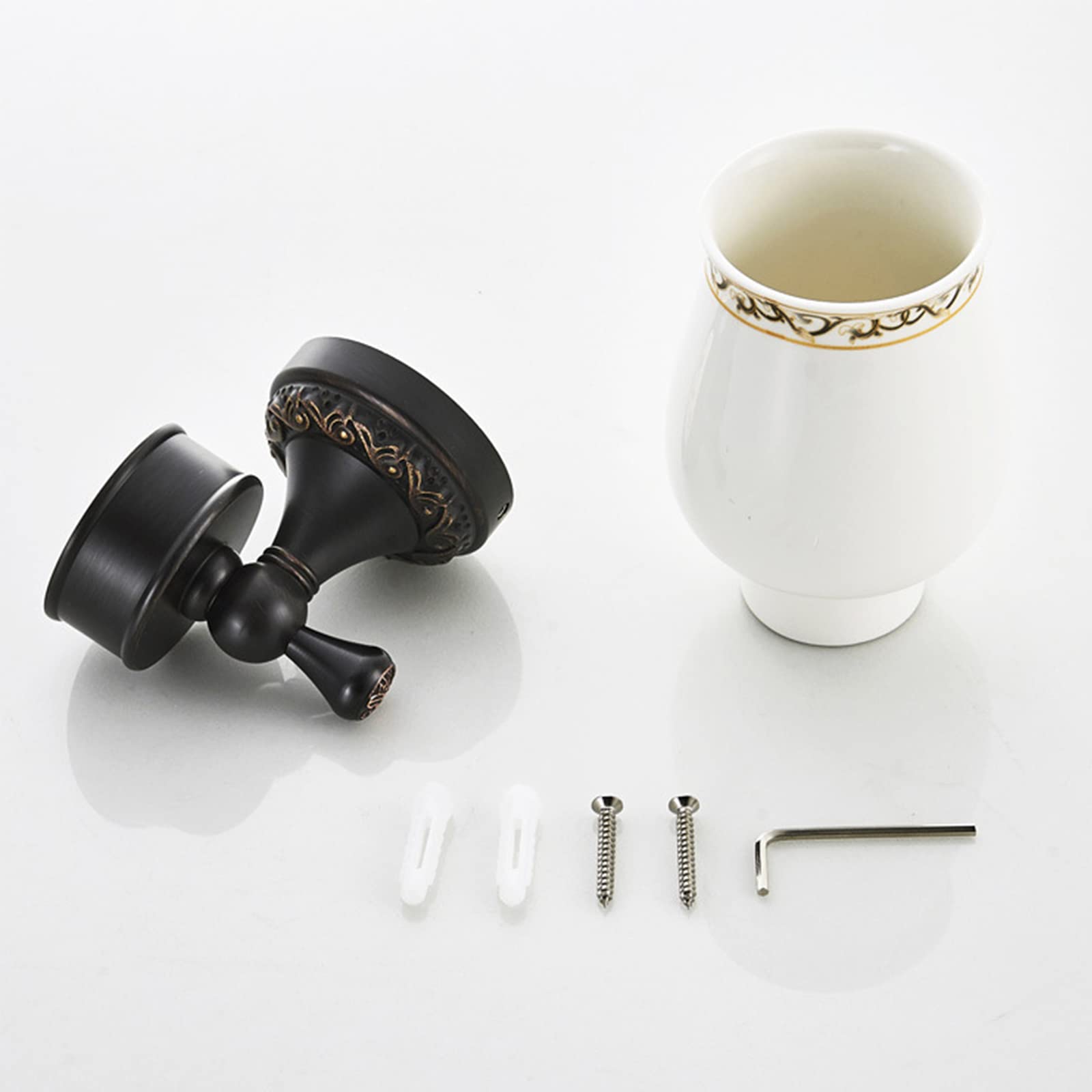 Soporte para Cepillos De Dientes Antiguo Negro, Soporte para Cepillos De Dientes De Latón con Taza De Cerámica, Soporte para Cepillos De Dientes Montado En La Pared para Baño En Casa Hotel