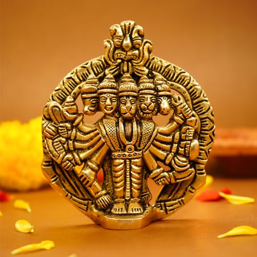 Image of Ekhasa 100% Pure Brass Panchmukhi Hanuman Murti in Luxury Red Velvet Gift Box God Idols for Gifting | Panch Mukhi Hanuman Ji for Wall | Best Wedding Gifts for Marriage Couple, Housewarming