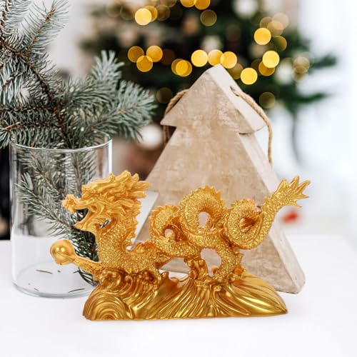 Statue dragon en résine décorative rétro, figurine compacte stable pour cabinet maison - 4