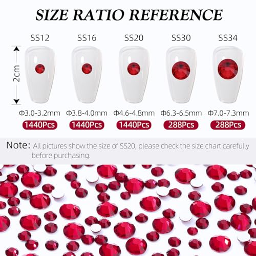 Image of Siam Flatback Rhinestones, Glass Rhinestones for Nail Art and Craft, Glue Fix, Loose Crystal Gemstones(Siam, SS16, 1440pcs, 3.8-4.0mm)