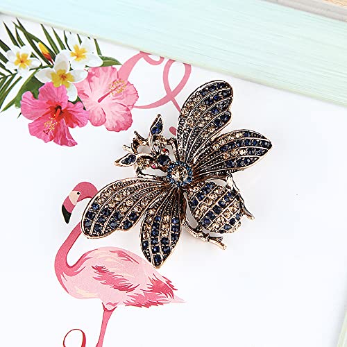 Image of Rhinestone Brown Bee Brooch Pin for Women Girls Vintage Blue Insect Wing Animal Lapel Pins Cute Dress Accessories Birthday Christmas Wedding Jewelry Gift