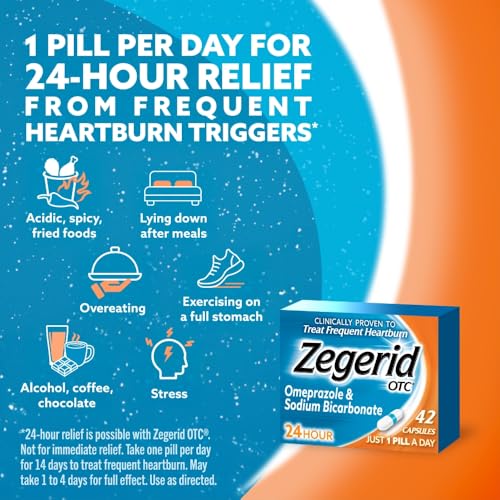 Image of Zegerid OTC 24-Hour Heartburn Relief, The Only Proton Pump Inhibitor with Omeprazole 20mg + Sodium Bicarbonate, Treats Frequent Heartburn, 14ct Capsules