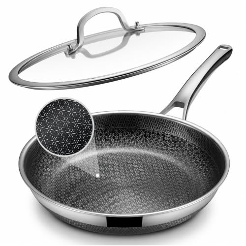 Yonida Non Stick Frying Pans, 12-inch with Lid, Hybrid Pans Nonstick,Non Stick Skillets Stainless Steel Cooking Pan, Dishwasher & Oven-Safe, PFOA Free Fajita Cookware, Induction Compatible