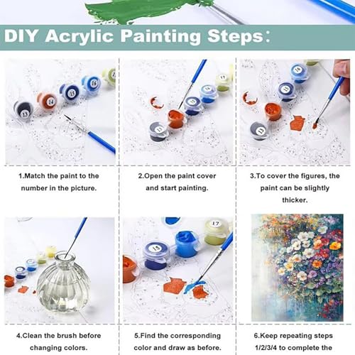 Pintura al Óleo de Lienzo DIY de 80x100cm con Pinceles Paint by Numbers Adult Fiore 6