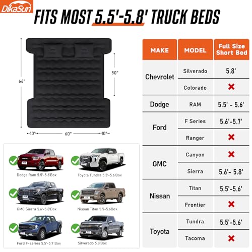 Dikasun 5.5-5.8FT Full Size Short Truck Beds, Inflatable Camping Air Mattress, Truck Tent Accessories thumb #1