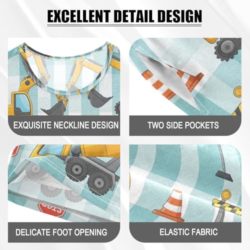 Pajama Short Sets Construction Vehicles Pattern Design Soft Cotton Summer Sleepwear 2 Piece PJS Size 5-14T3