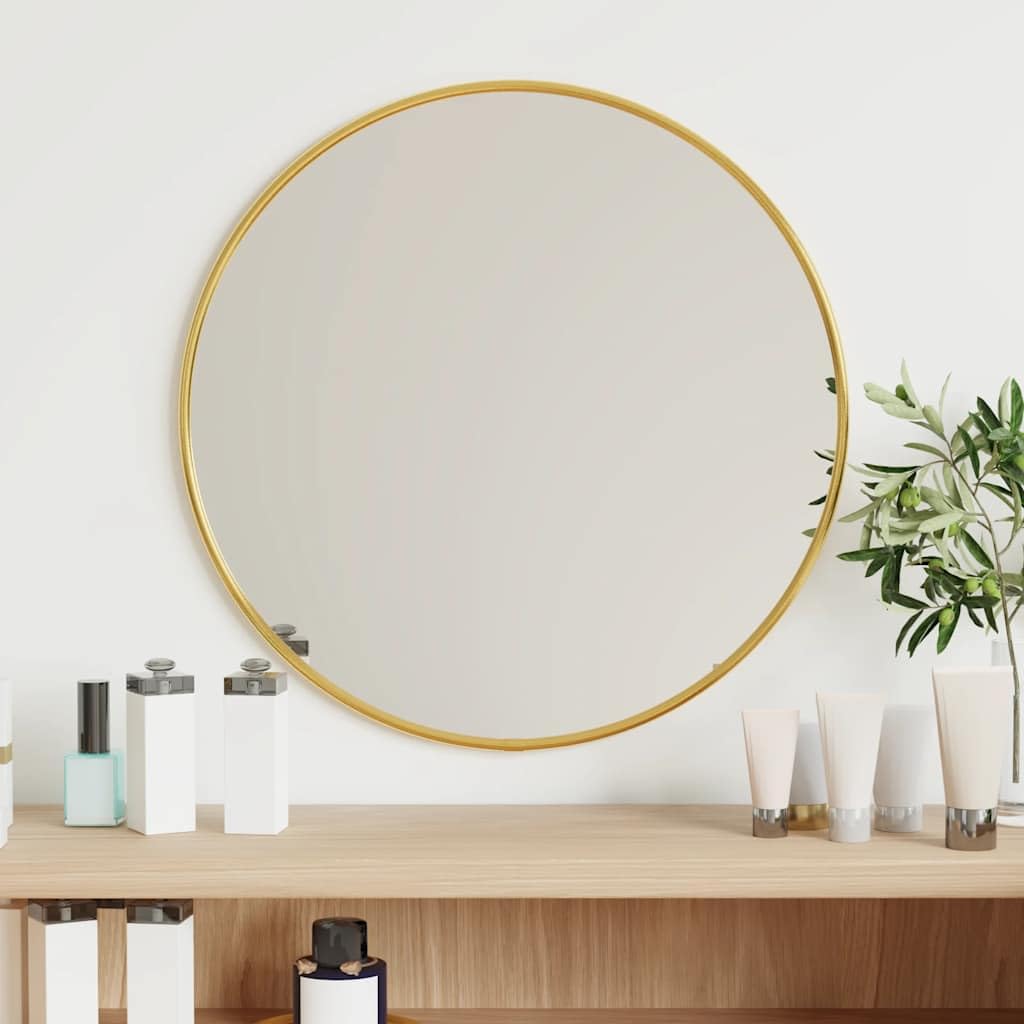 Wandspiegel Golden Ø 40 cm Rund mit stabilem Glasrahmen für Schlafzimmer, Badezimmer, Flur, Garderobe, Eingangsbereich und Dekoration, ideal für Friseur, Kosmetik, Rasur und Styling