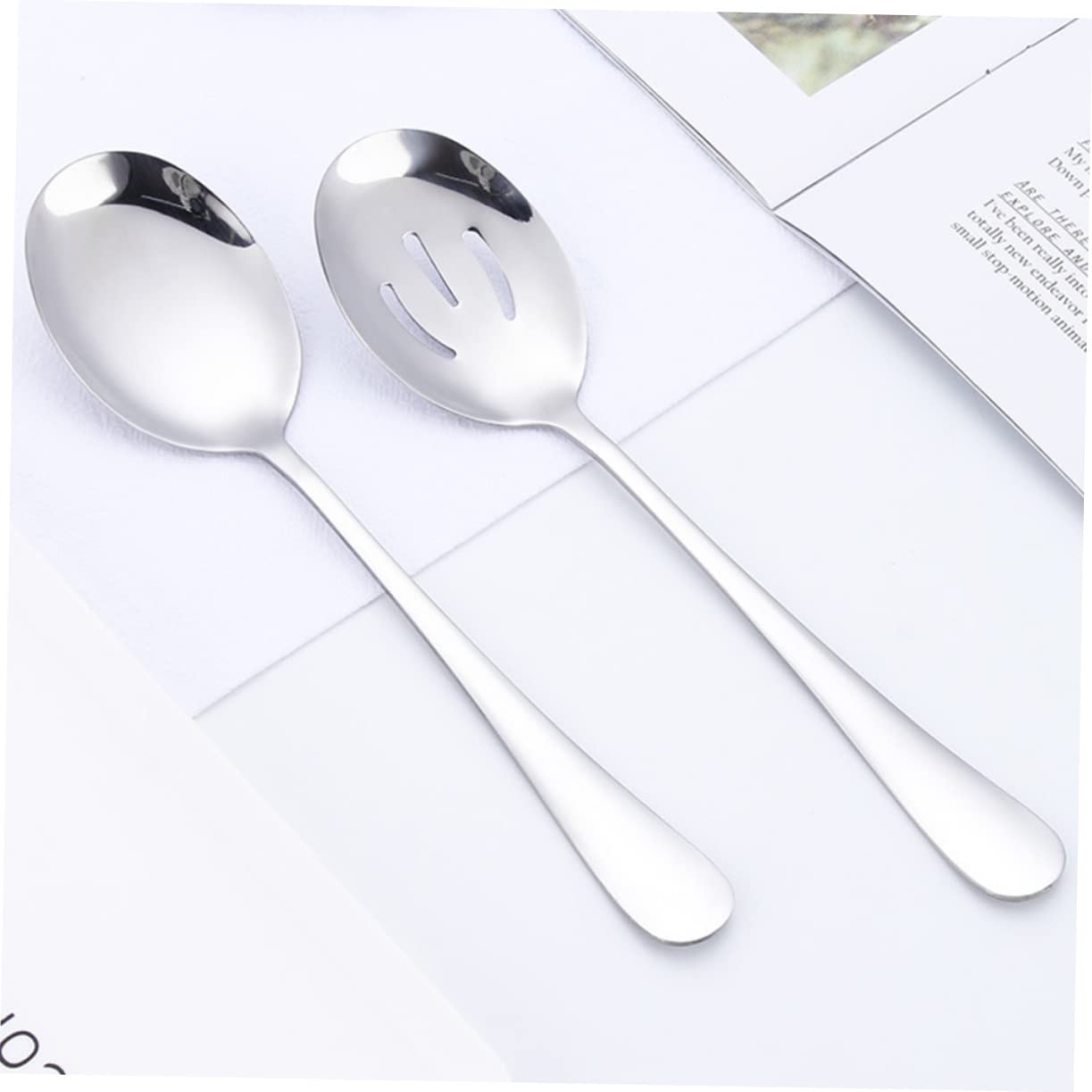 Garneck 6pcs Salad Serving Spoons Stainless Steel Dinner Spoons Set for Parties Hotels Restaurants