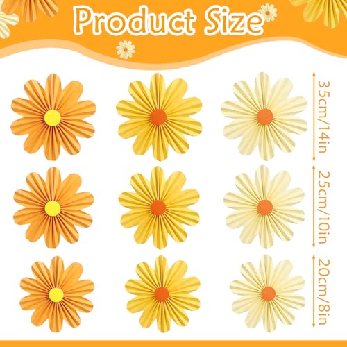 Image of SUNBEAUTY Orange Paper Flowers Decorations for Wall Paper Fans Daisy Decoration for Women Birthday Spring Easter Wedding Garden Tea Party Baby Shower Decor Set of 9