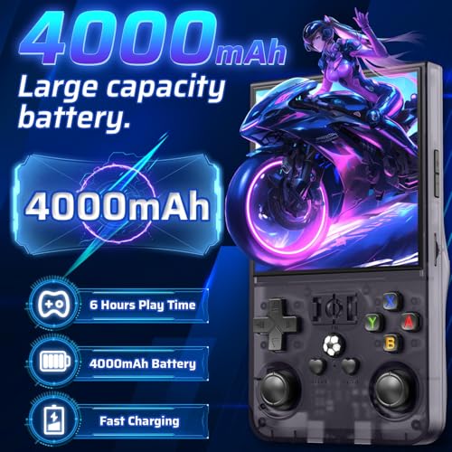 Image of R36MAX Retro Handheld Game Console, 4.0 Inch IPS HD Screen Portable Retro Gaming Console, 1.5GHz CPU Support 30+ Emulator Console Video Game Console, 4000mAh Battery (64GB Translucent Grey)