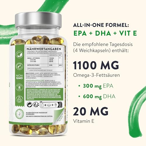 Algenöl Aavalabs hochdosiert 1100mg Omega 3 Kapseln vegan