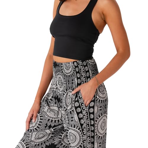 Image of Lotus and Luna Women's Harem Pants Thai Pants for Beach & Lounge High Waisted Flowy Boho Pants Genie Pants Yoga Pants