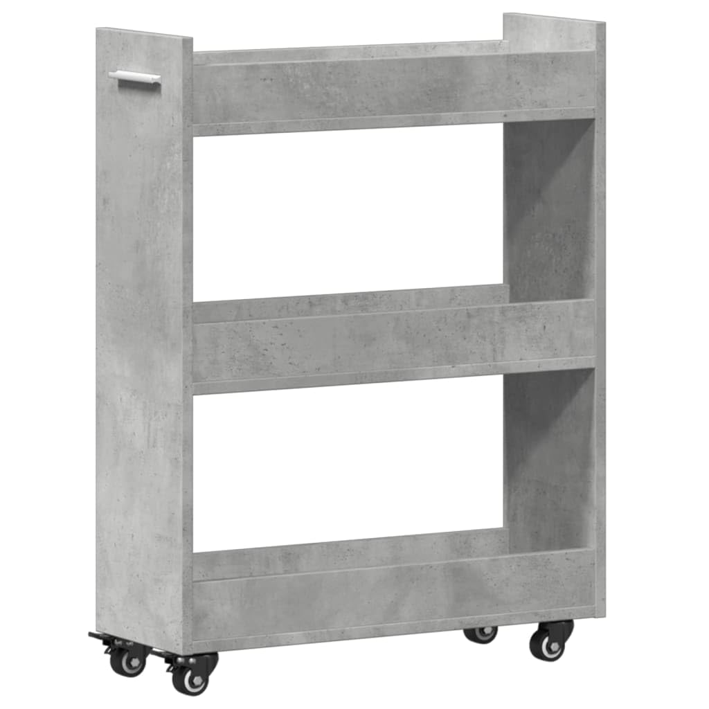 Armario con ruedas gris hormigón de 60x22x79 cm mueble auxiliar móvil con dos compartimentos para oficina