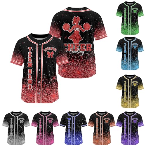Camiseta personalizada de béisbol con purpurina para animadoras, nombre, número y logo personalizados, camiseta de equipo brillante para mujeres, hombres, jóvenes y niños miniatura 1