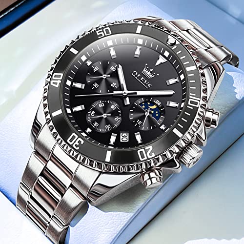 Image of OLEVS Men's Waterproof Watches Stainless Steel Waterproof Chronograph Wrist Watches Luxury Dress White Luminous Big Face Analog Quartz Male Watches