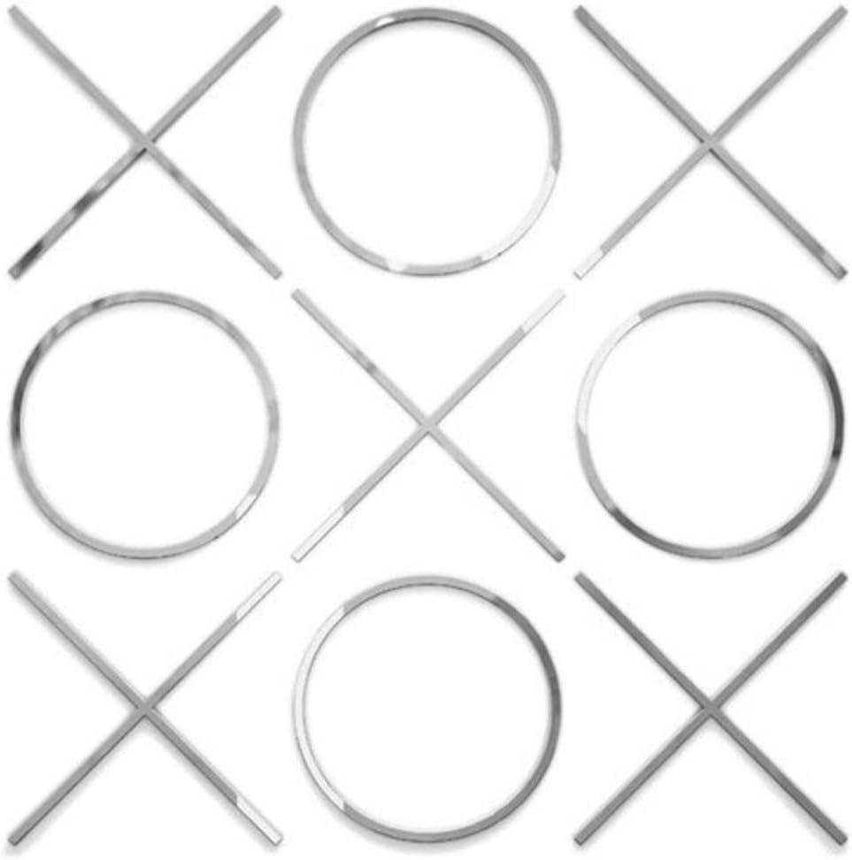 Pemberly Row Small Metal Tic Tac Toe Wall Sculpture Set, 9 Pieces, Polished Steel, Silver Finish, 20" H x 20" W x 2" D, Fun Transitional Wall Decor for Home