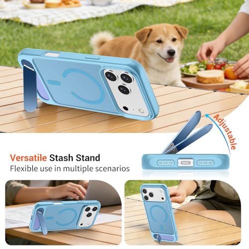 Image of SUPFINE Magnetic for iPhone 17 Pro Case Translucent Matte Phone Cover | (Built-in Invisible Kickstand)(Compatible with MagSafe)(Military Grade Drop Protection) Candy Blue