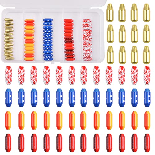 AGOOL Fishing Spinner Lure Bodies Kit, Fishing Sinker Weights Brass Painted Inline Spinners Bodies with Beads for Taxes Rigs Carolina Rigs 50/60pcs