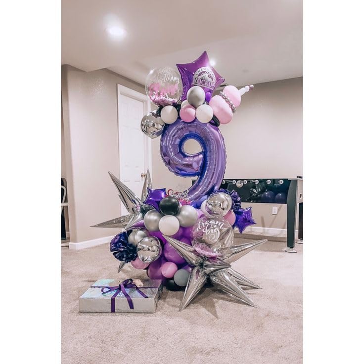 Image of Purple Number 6 Balloon 40 Inch, 6th Birthday Party Decorations, Giant 6 Foil Balloon for Party Supplies