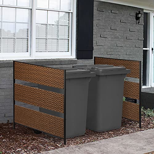 Amyove Rattan Privacy Fence Panel Screen Outside, Vinyl No Dig Outdoor Trash Can Enclosure Fence Air Conditioner Hider Fencing for Backyard, 49 "H x 39.3 "W, Brown, 2 Panels