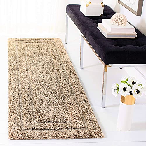 Image of (Pack of 2 Rectangular Box Shaggy Carpet for Living Room, Bedroom, High Low Design Finish Microfiber 1.8 Inch Pile High, 2x4 Feet Runner Beige|Beige Color