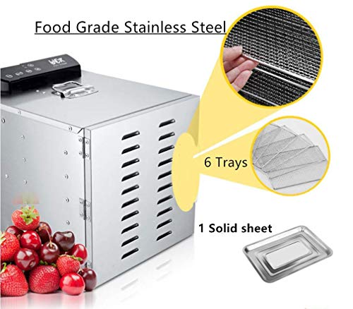 Food Dehydrator Machine 6 Trays Stainless Steel Electric Food Dryer Digital Adjustable Timer and Temperature Control for Jerky, Herb, Meat, Beef, Fruit