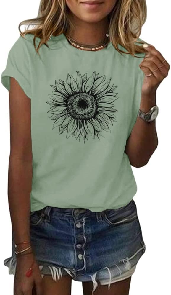 Cicy Bell Damen Sonnenblumen T Shirt Sommer Kurzarm Niedlich Grafik Lose T-Shirts Für Damen Tops