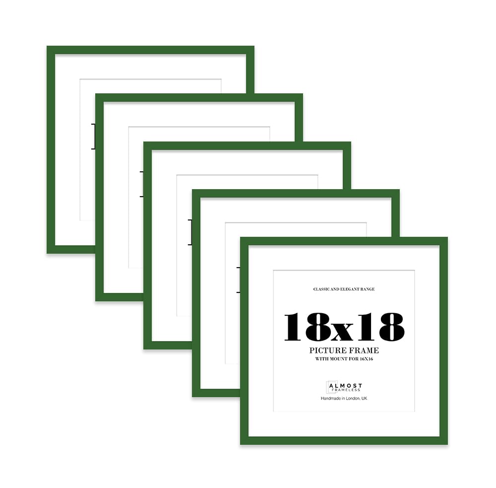 18x18 Green Picture Frame with Mount for 16x16 Photos, Prints - Modern Square Wall Frame, Set of 5