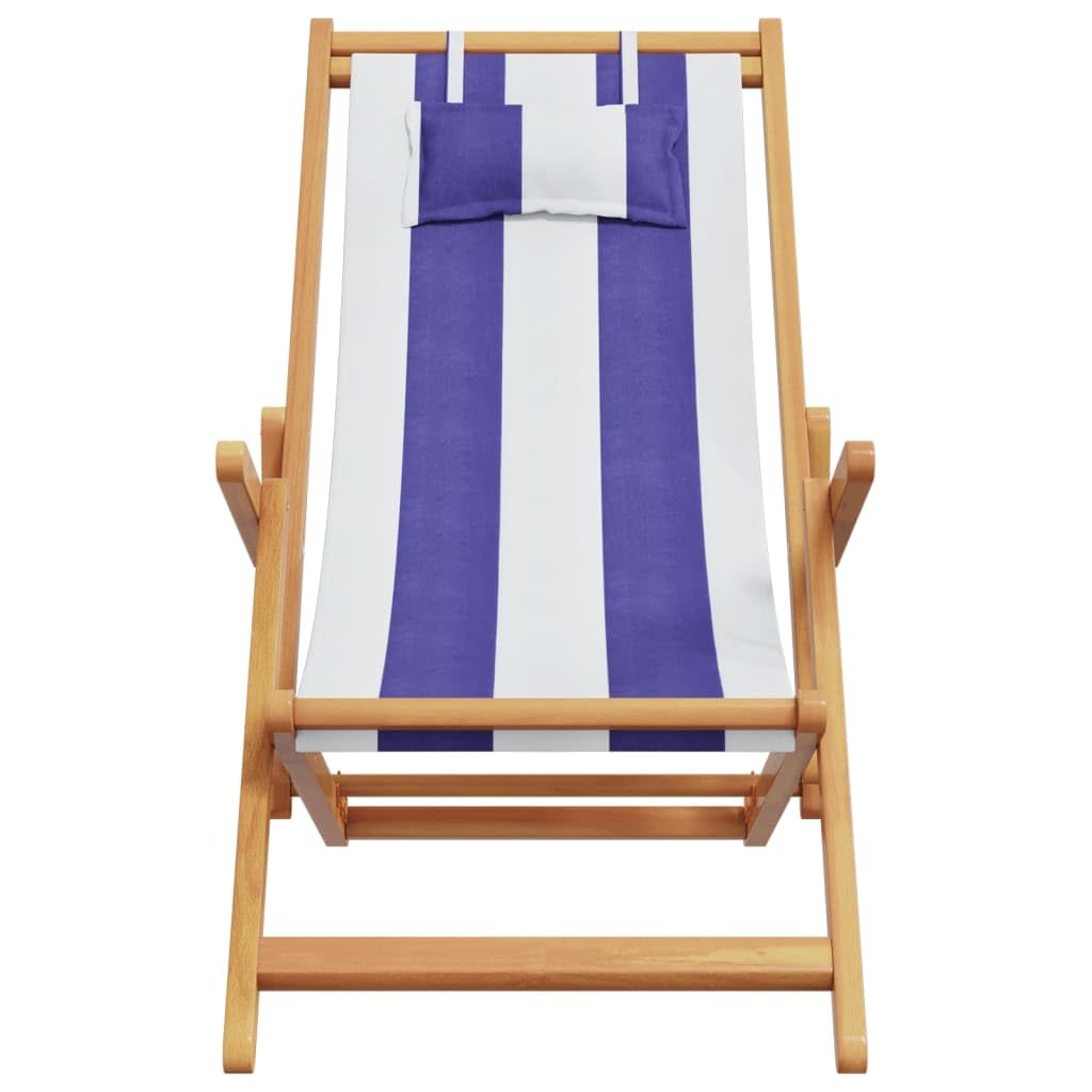 vidaXL Chaise de Plage Pliable Bleu et Blanc Bois d'eucalyptus/Tissu, Chaise Longue, Chaise d'extérieur, siège d'extérieur, Chaise de Camping