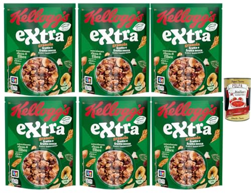 Knusper-Granola Früchte & Nüsse Müsli 6 x 375 g – ballaststoffreiches Frühstückscerealien Familien-Vorratspackung + Italian Gourmet polpa