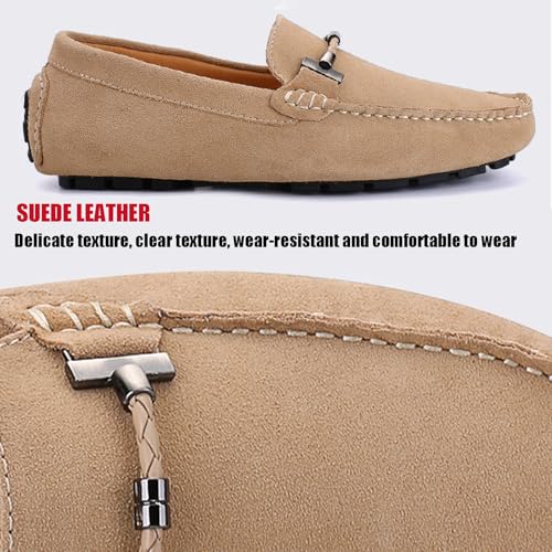 Men's Handmade Suede Dress Penny Loafers Fashion Square Toe Moccasin Slip On Driving Boat Shoes Daily Lightweight Non-Slip Flat Casual Shoes Large Size 6-153