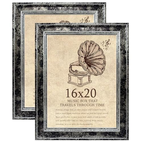 TKYGU 16x20 Picture Frame with Real Glass set of 2,Vintage Frames - Antique Style Frames for Wall - Ornate Frame for Rustic Black Office or Home Decor Display Family Friends Wedding Gift