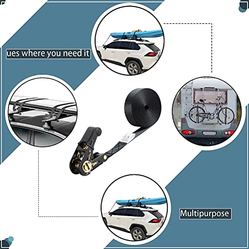 Endless Ratchet Tie Down Straps,Durable Nylon Black Strap Down Ratcheting Securing Straps And Lashing Straps For Trailer Loads,Motorcycle,Kayak (2Pcs Endless Straps With 2Pcs Lashing Straps) #TOP6