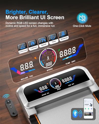 Image of Walking Pad with 15% 12-Level Auto Incline & Handle Bar, 450 lbs Capacity UI Screen, Trisomy 3.5HP Quiet Under Desk Treadmill, Speaker, APP & Remote Control, Treadmills for Home Hiking