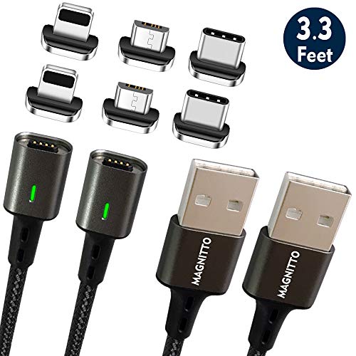 Magnetic Charging Cable MAGNITTO 3 in 1 - Magnetic Adapter - USB C Magnetic - Micro USB Magnetic Cable - USB Type C Power Cable - Compatible Quick Charge 3.0 chargers - 3ft, the newest model 2018 GEN4