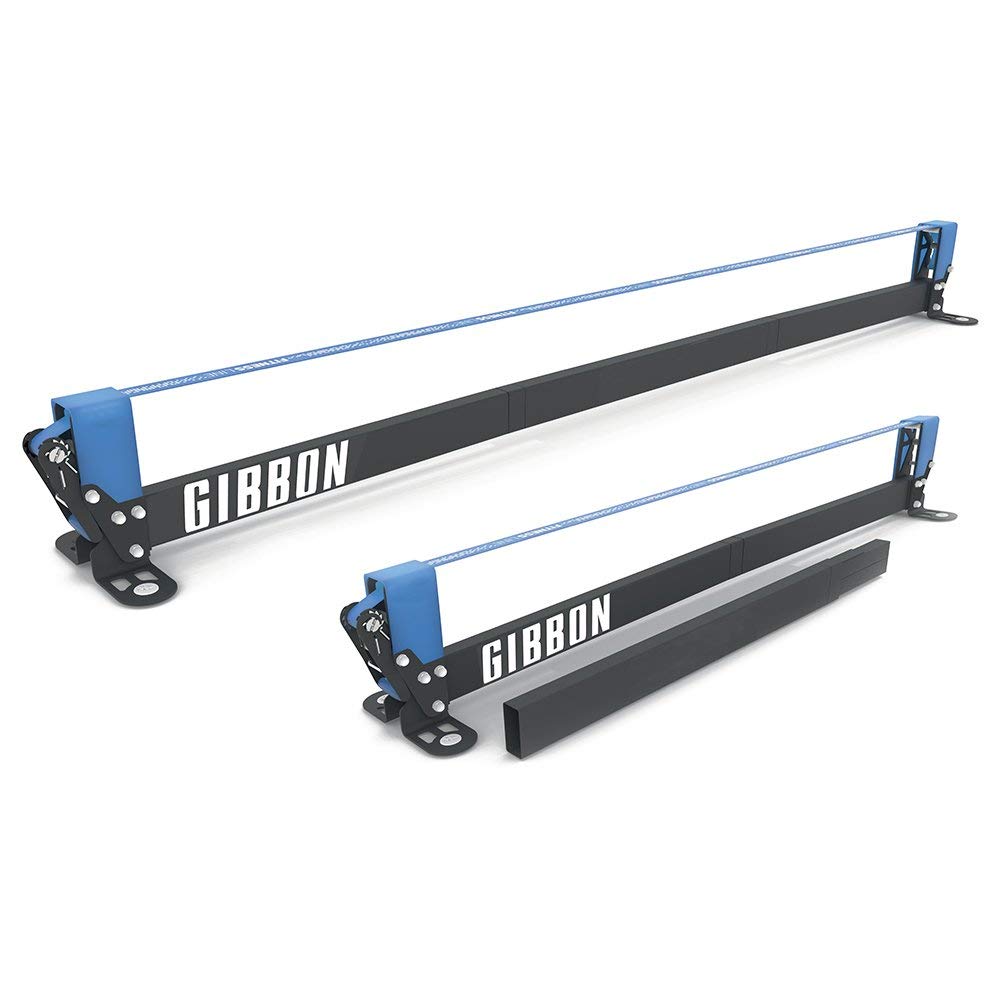 GibbonSlacklines Slackrack Fitness Edition, grey/blue, with 2 handgrips, stretchband and workout poster with exciting 16 exercises, setup length: 2m or 3m, line width: 50mm/2", height 30cm