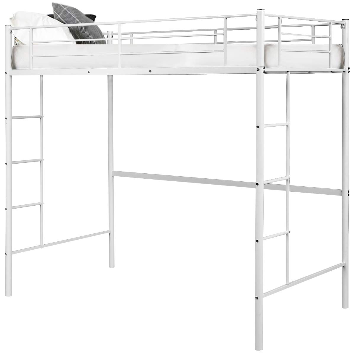 Buy Costzon Twin Metal Loft Bed, Heavy Duty Bunk Bed Frame w/ Wide Two