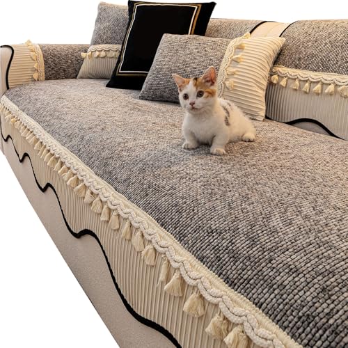 Hochwertiger rutschfester Sofabezug, verdickter Chenille-Stoff, fusselfest, ganzjähriger Schutz, elegant, grau, passend für Sofas bis zu 70 x 240 cm