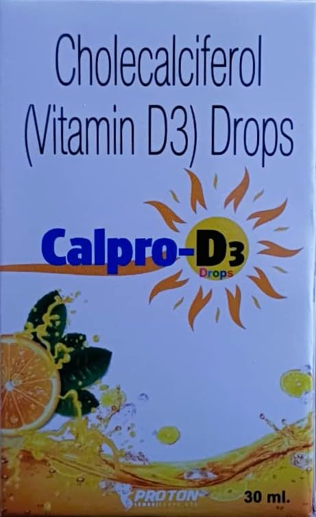 Calpro-D3 Cholecalciferol Vitamin D3 Drops, Orange Flavour, 400 IU per 1ml Serving, 30ml Bottles, Pack of 5