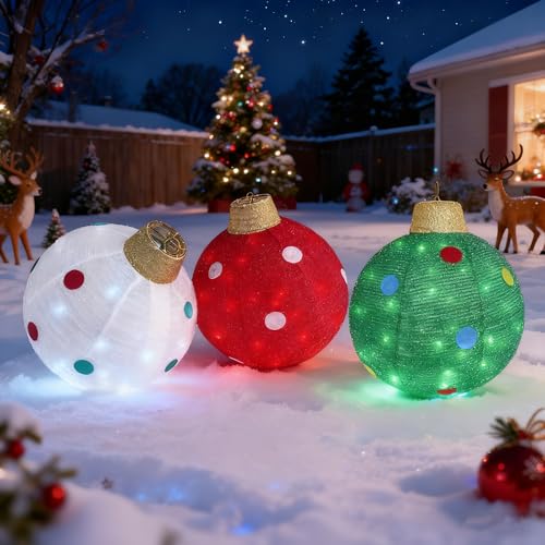 Christmas Lighted Balls Decorations 3 PCS Pre-Lit 150 LED Lights