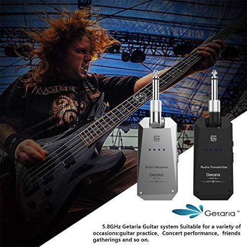 Getaria 5.8GHz Wireless Guitar System Rechargeable Audio Guitar System Wireless Digital Transmitter Receiver Set for Electric Guitar Bass (Silver Black) - Thumbnail 7