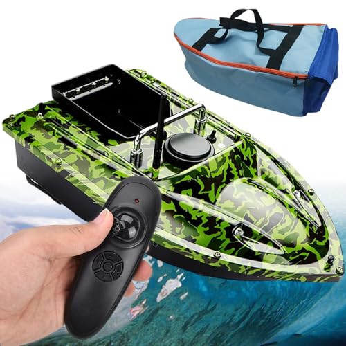 CMOLVUR Barco de cebo de pesca, lancha rápida inteligente a control remoto, distancia de control remoto de 500 m, tolva de carga de 1,5 kg, motor dual, buscador de peces con sensor, con luz nocturna