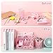 Pink Office Desk Accessories Supplies, 12pcs Desk Organizers and Accessories with Tape dispenser and Stapler,Staples,Staple Remover,Pen Holder,Scissor,Ruler,Sticky Tabs,Tape,Ballpoint Pen,Clips Set