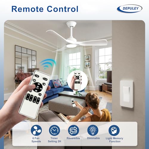 Image of Depuley 42-Inch Ceiling Fan with Light: White 3 Blade Outdoor Fans for Patios - Dimmable Indoor Ceiling Fan with Remote Control Fandelier for Bedroom Ultra Quiet DC Motor Reversible 6 Speed