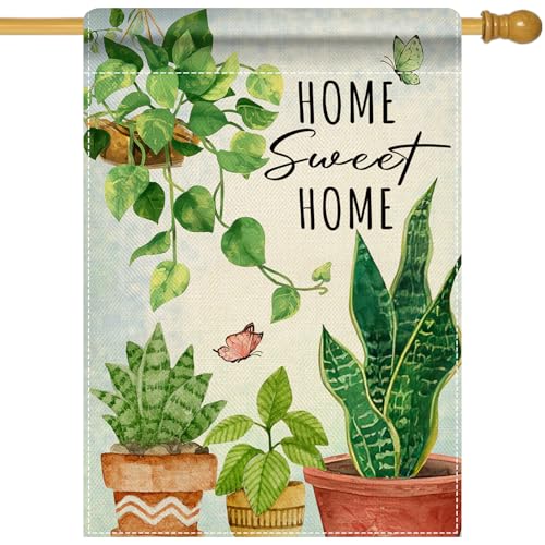 Artofy Home Sweet Home Potted Plant Large Decorative House Flag,