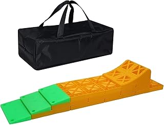 Rv Leveling Blocks with Luminous Ramp,Trailer Leveling Blocks for Heavy Duty Include Camper Leveling Blocks 9 Packs,One Top Wheels Chock and Green Ramp 3 Packs with Bag -Yellow