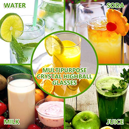 COYMOS Highball Glasses Drinking Heavy Base Tall Glass Tumbler Drinking Glasses Set of 4 for Water, Wine, Beer, Cocktails, Whiskey, Juice, Bars, Mixed Drinks - 11 Ounces