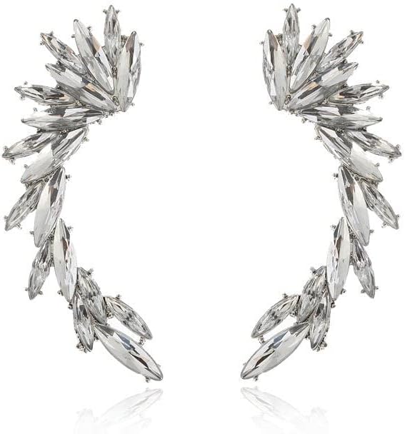 Aretes de joyería de hoja de cristal, aretes de circón brillante, escaladores pavimentan el oído, aretes envolventes con clip para la oreja para