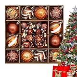 Weihnachtskugeln – 46 Stück, braun, sortiert mit bruchsicheren Ornamenten, eleganter Baumschmuck für Ferienhaus, Innen- und Außenbereich, perfekt für Wand, Fenster, Büro, Kaminsims