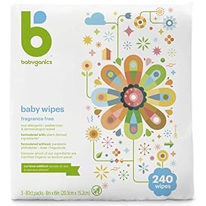 Baby Wipes, Babyganics Unscented Diaper Wipes, 240 Count, (3 Packs of 80), Non-Allergenic and formulated with Plant…